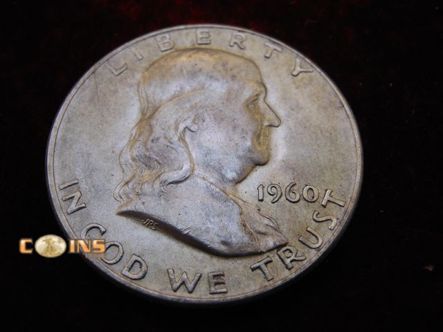 Lot 36-486501 - 1960-D Silver Franklin Half Dollar. Bell Lines Visible.