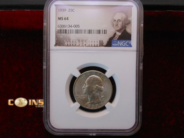 Lot 36-487762 - 1939 NGC Graded MS64 Silver Washington Quarter.