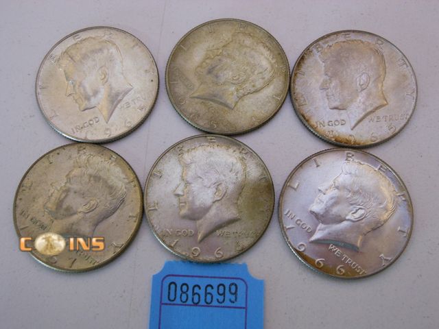 Lot 36-086699 - Lot of Six Silver Kennedy Half Dollars.