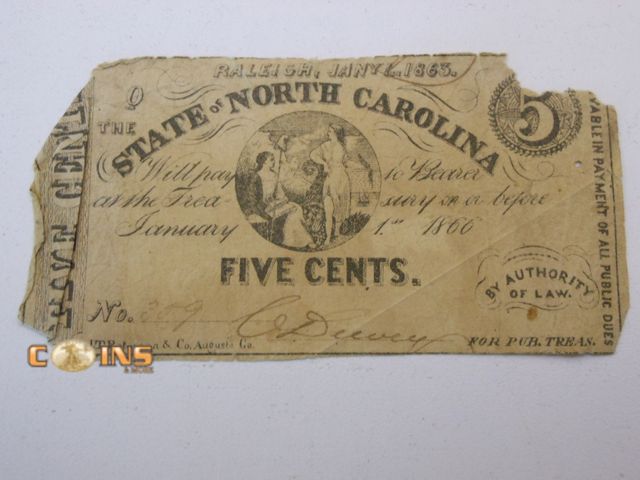 Lot 36-488318 - 5c 1866 The State of North Carolina Obsolete Bank Note.