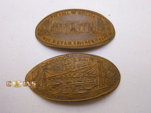 Lot 36-087171 - Lot of Two 1933 Worlds Fair Elongated Cents, Both From the 1920's.