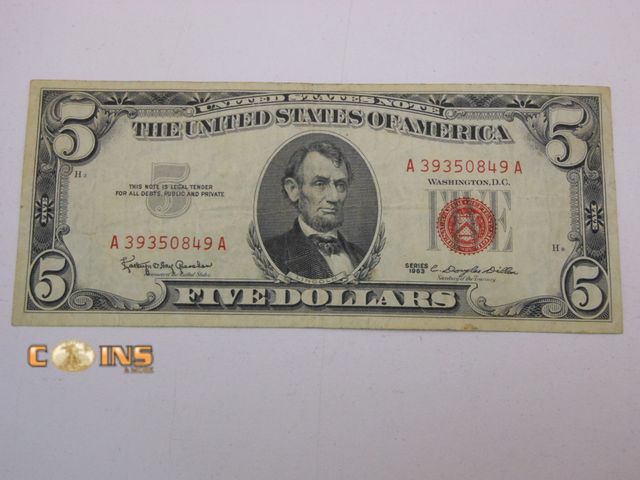 Lot 36-238197 - 1963 Red Seal $5 United States Note.