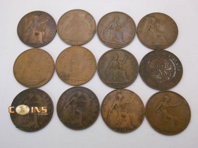 Lot 36-487808 - Lot of 12 British Large One Penny.