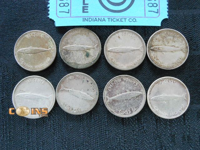 Lot 36-086687 - Lot of Eight Silver Canadian Dimes.