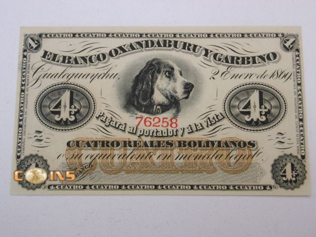 Lot 36-488388 - 1869 Banco Oxandaburu y Garbino 4 Reales Bolivianos Argentina.