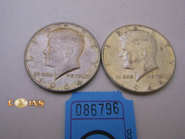 Lot 36-086796 - Lot of Two 1964 Silver Kennedy Half Dollars.