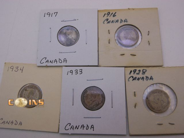 Lot 36-486627 - Lot of Five Silver Canadian Dimes, Carded.