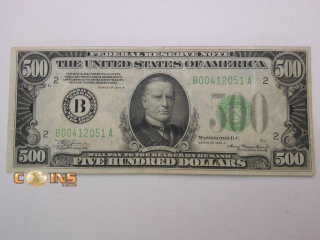 Lot 36-086370 - Better Condition 1934-A $500 Federal Reserve Note.