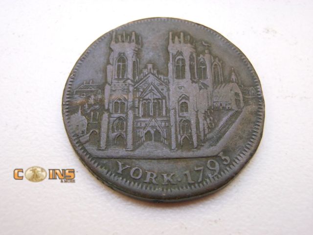 Lot 36-487830 - Rare 1795 York Cliffords Tower Half-Penny Token Coin.