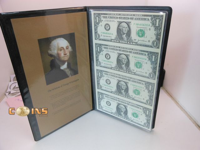 Lot 36-489169 - Sheet of Four Uncut $1 Notes, Comes in Folder.