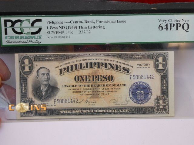 Lot 36-486585 - 1949 PMG Graded 64PPQ Philippines $1.  Near Perfect Note.