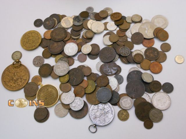 Lot 36-487355 - Lot of Assorted Foreign Coins, Total Weight 877 Grams, See All Pictures, Silver Likely.  Comes in Vi...
