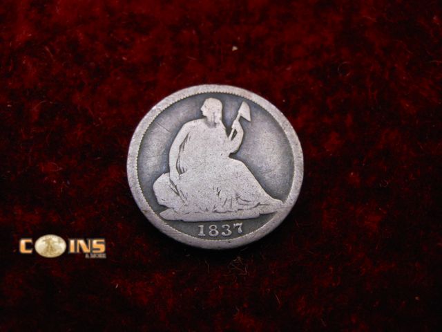Lot 36-086633 - 1837 No Stars Silver Seated Half Dime.  Slight Rotation Error.