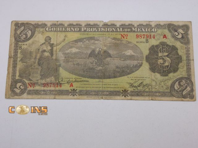 Lot 36-488387 - 1914 Mexico 5 Pesos Gobierno Provisional de Mexico.