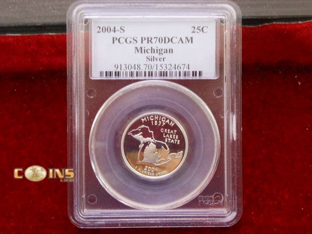 Lot 36-238558 - 2004-S Silver Michigan State Quarter PCGS Graded PR70DCAM.
