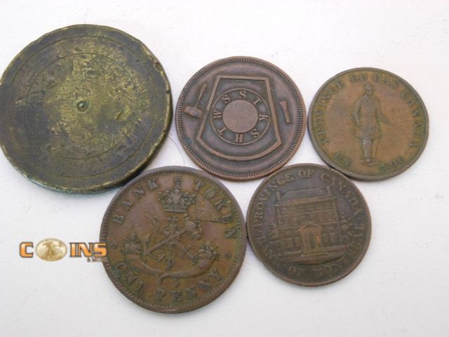 Lot 36-487868 - Lot of Five Large Copper Coins.  1800's and Older.