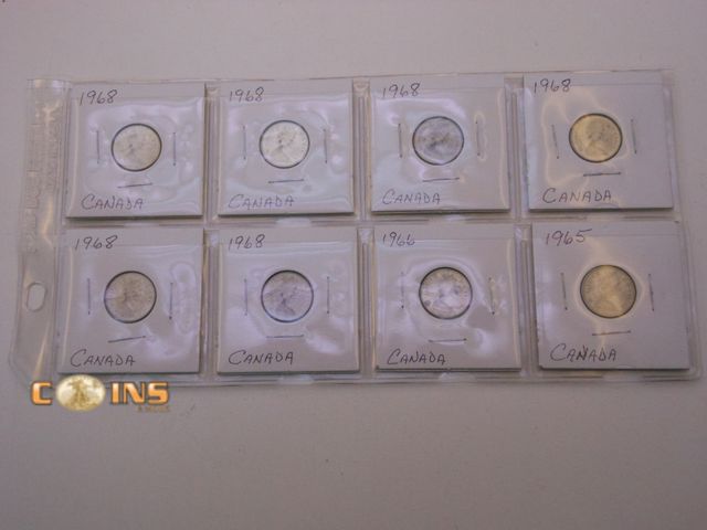 Lot 36-486636 - Lot of Eight Silver Canadian Dimes, Carded.