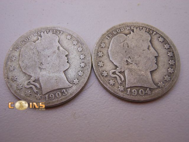 Lot 36-487725 - Lot of Two Silver Barber Quarters, See Both Pictures For Dates and Mint Marks.