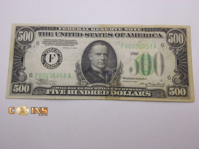 Lot 36-486241 - 1934 $500 Federal Reserve Note.