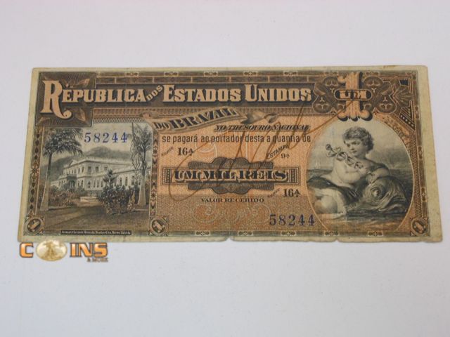 Lot 36-486580 - BETTER Brazil 1 Mil Reis 1000 Reis P-5 R076 1918.
