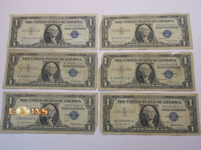 Lot 36-487791 - Lot of Six Blue Seal $1 Silver Certificates.