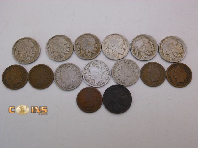 Lot 36-086731 - US Coin Lot.  Buffalo and "V" Nickels, Indian Head Cents.