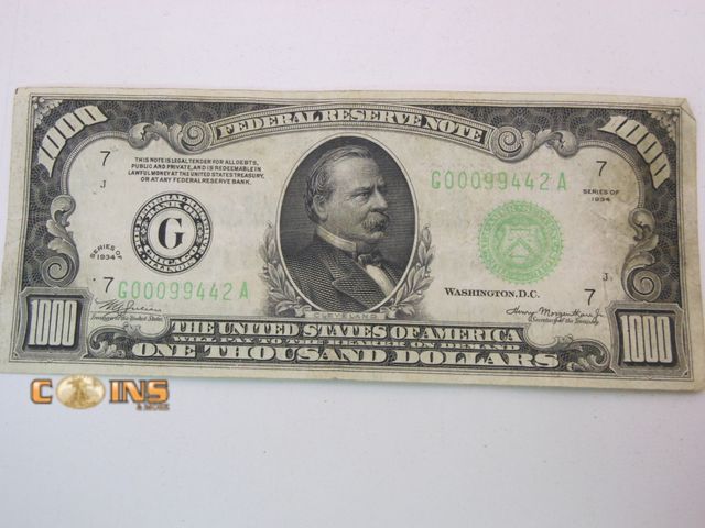 Lot 36-487938 - 1934 $1,000 Federal Reserve Note of Chicago.