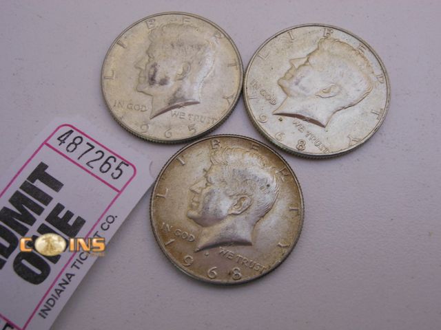 Lot 36-487265 - Lot of Three Silver Kennedy Half Dollars.