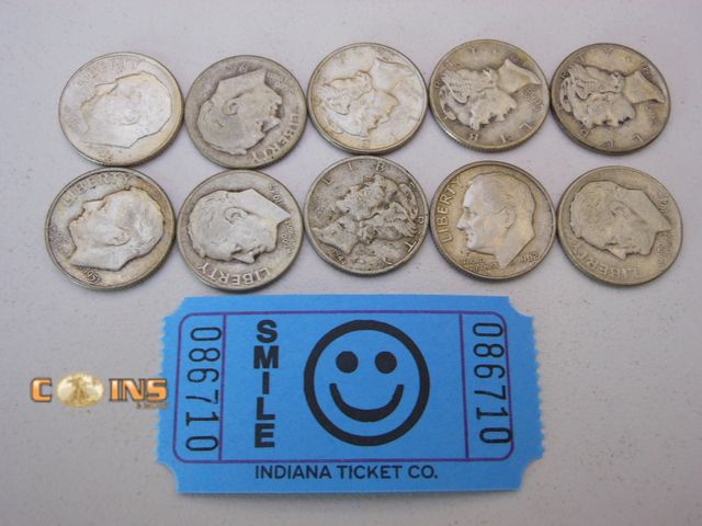 Lot 36-086710 - Lot of Ten Assorted Silver Dimes.