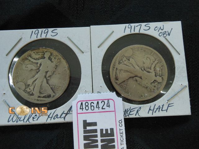 Lot 36-486424 - 1919-S and 1917-S Silver Walking Liberty Half Dollars.