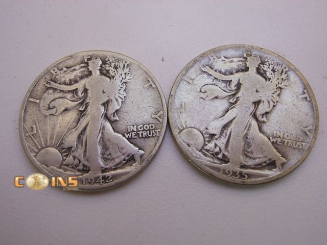 Lot 36-487818 - 1935 and 1942 Silver Walking Liberty Half Dollars.