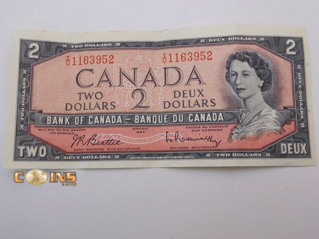 Lot 36-486284 - Better 1954 Canadian $2 Note.