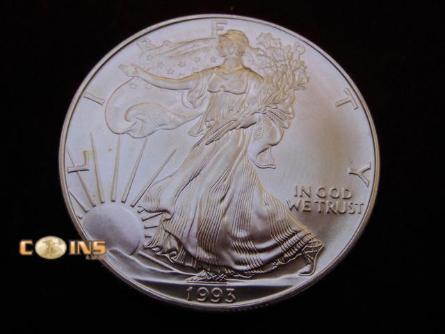 Lot 36-2385381 - UNC/BU 1993 Silver American Eagle, .999 Fine Silver One Troy Ounce Round.  Pulled From Mint Tube.