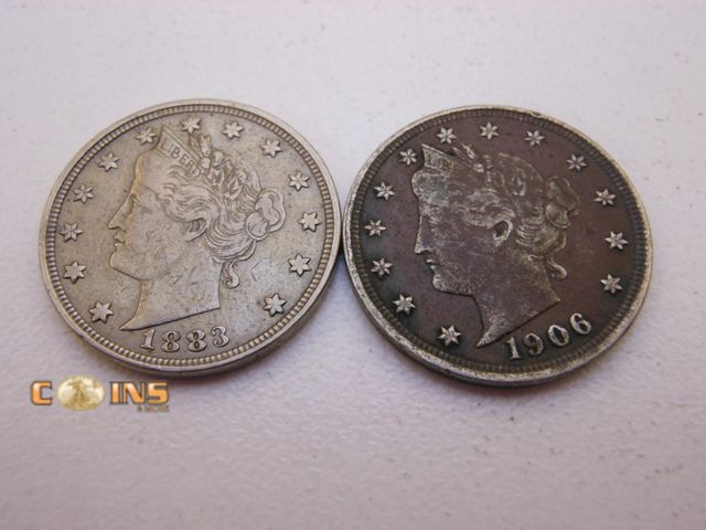 Lot 36-487812 - 1883 No Cents and 1906 Liberty Head or "V" Nickels.