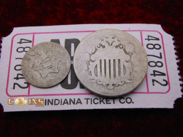 Lot 36-487842 - 1800's US Coin Lot, Silver Three Cent Piece and Shield Nickel.
