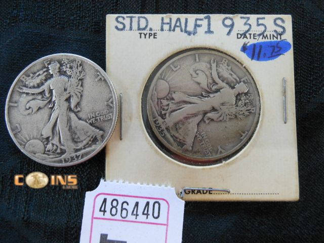 Lot 36-486440 - 1937 and 1935-S Silver Walking Liberty Half Dollars.