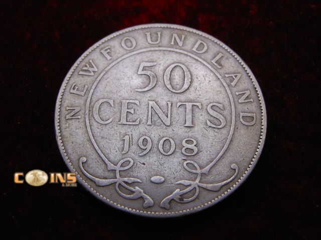 Lot 36-489179 - 1908 Silver Newfoundland 50 Cent Piece.