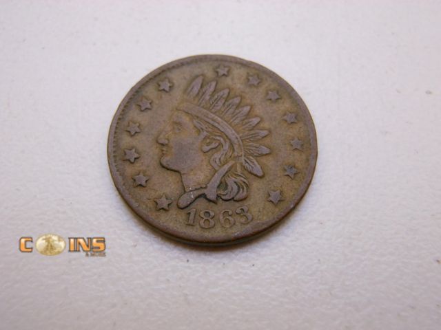 Lot 36-486701 - 1863 INDIAN HEAD / NOT ONE CENT • PATRIOTIC Civil War Token.