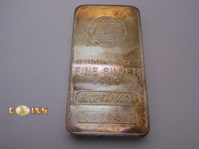 Lot 36-486243 - .999 Fine Silver TEN Troy Ounce Engelhard Bar, Pure Silver Bar.
