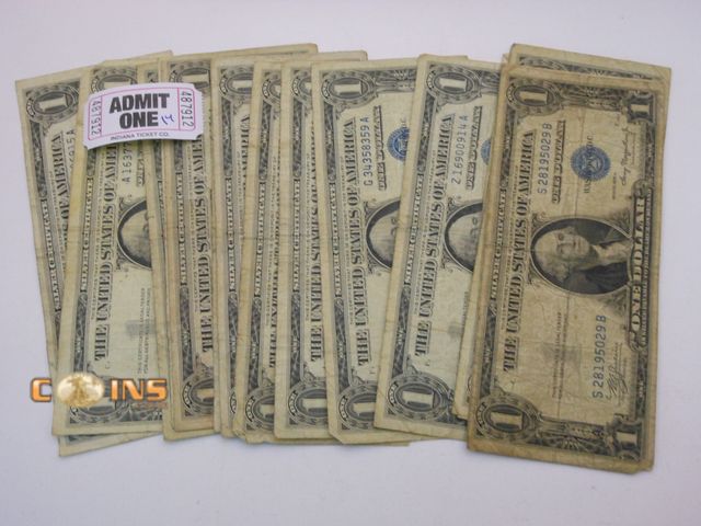 Lot 36-487912 - Lot of 14 Assorted Blue Seal $1 Silver Certificates.