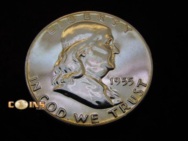 Lot 36-486250 - SEMI-KEY 1955 Silver PROOF Franklin Half Dollar.
