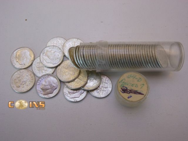 Lot 36-486422 - Roll of UNC/BU 1964-D Silver Rosevelt Dimes.  $5 Face.