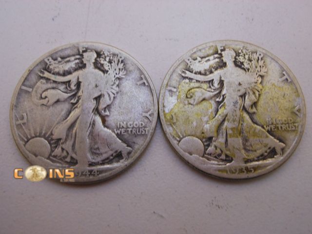 Lot 36-487820 - 1935-D and 1944-D Silver Walking Liberty Half Dollars.