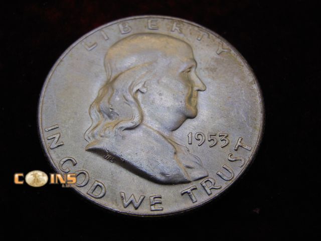 Lot 36-486488 - 1953-D Silver Franklin Half Dollar. Bell Lines Visible.