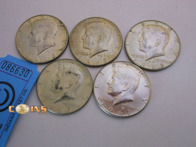 Lot 36-086630 - Lot of Five Assorted Silver Kennedy Half Dollars, See Pictures For Dates.