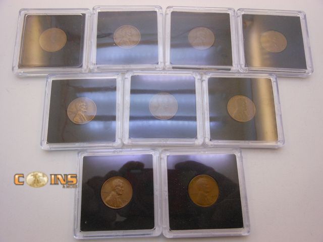 Lot 36-486346 - Lot of Nine Lincoln Wheat Cents in Hard Plastic 2x2.