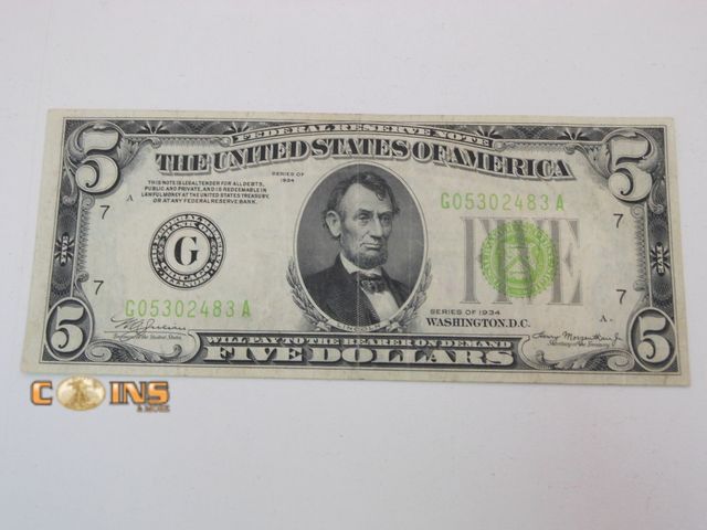 Lot 36-486233 - Better Condition 1934  $5 Federal Reserve Note.
