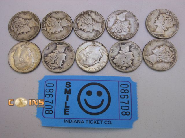 Lot 36-086708 - Lot of Ten Assorted Silver Dimes.