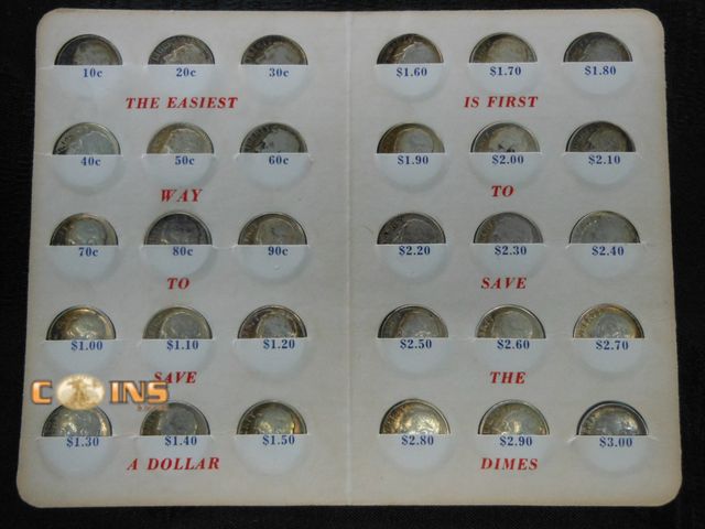 Lot 36-086671 - Thrift Federal Savings Booklet With 30 Silver Dimes, See All Pictures.