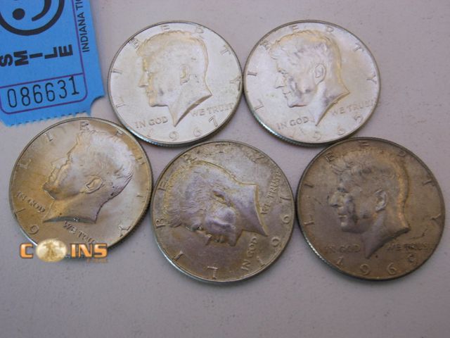 Lot 36-086631 - Lot of Five Assorted Silver Kennedy Half Dollars, See Pictures For Dates.